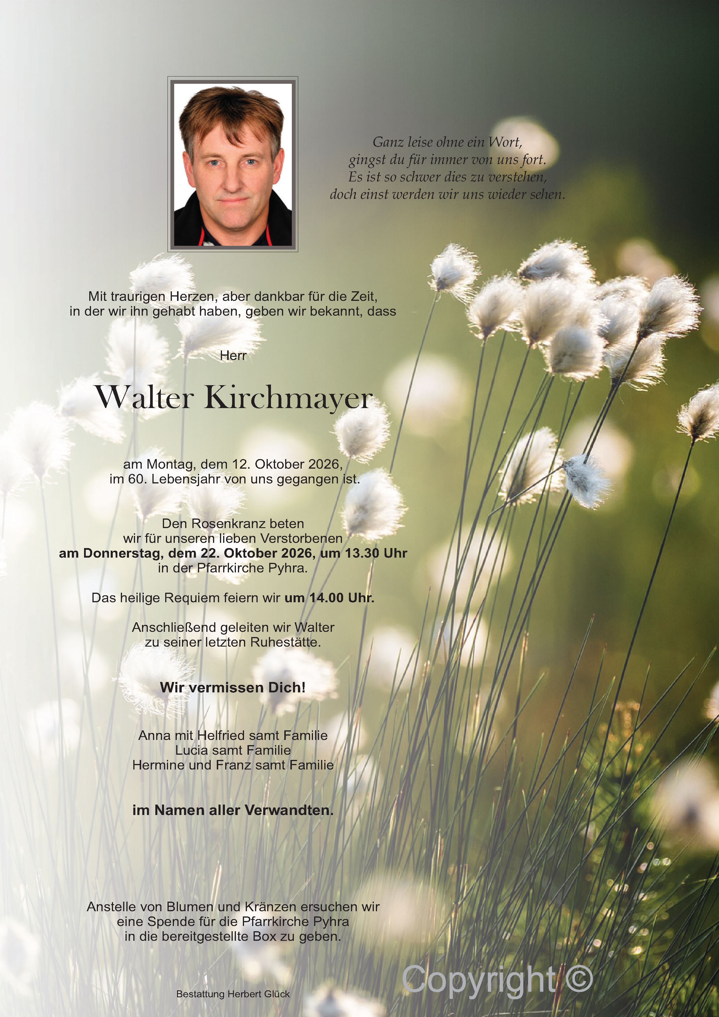 Sterbefall Walter Kirchmayer
