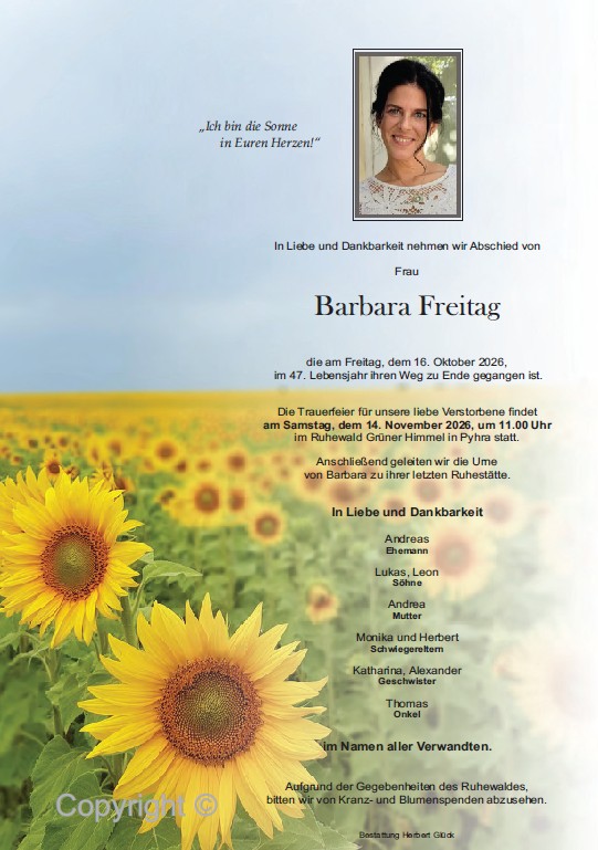 Sterbefall Barbara Freitag