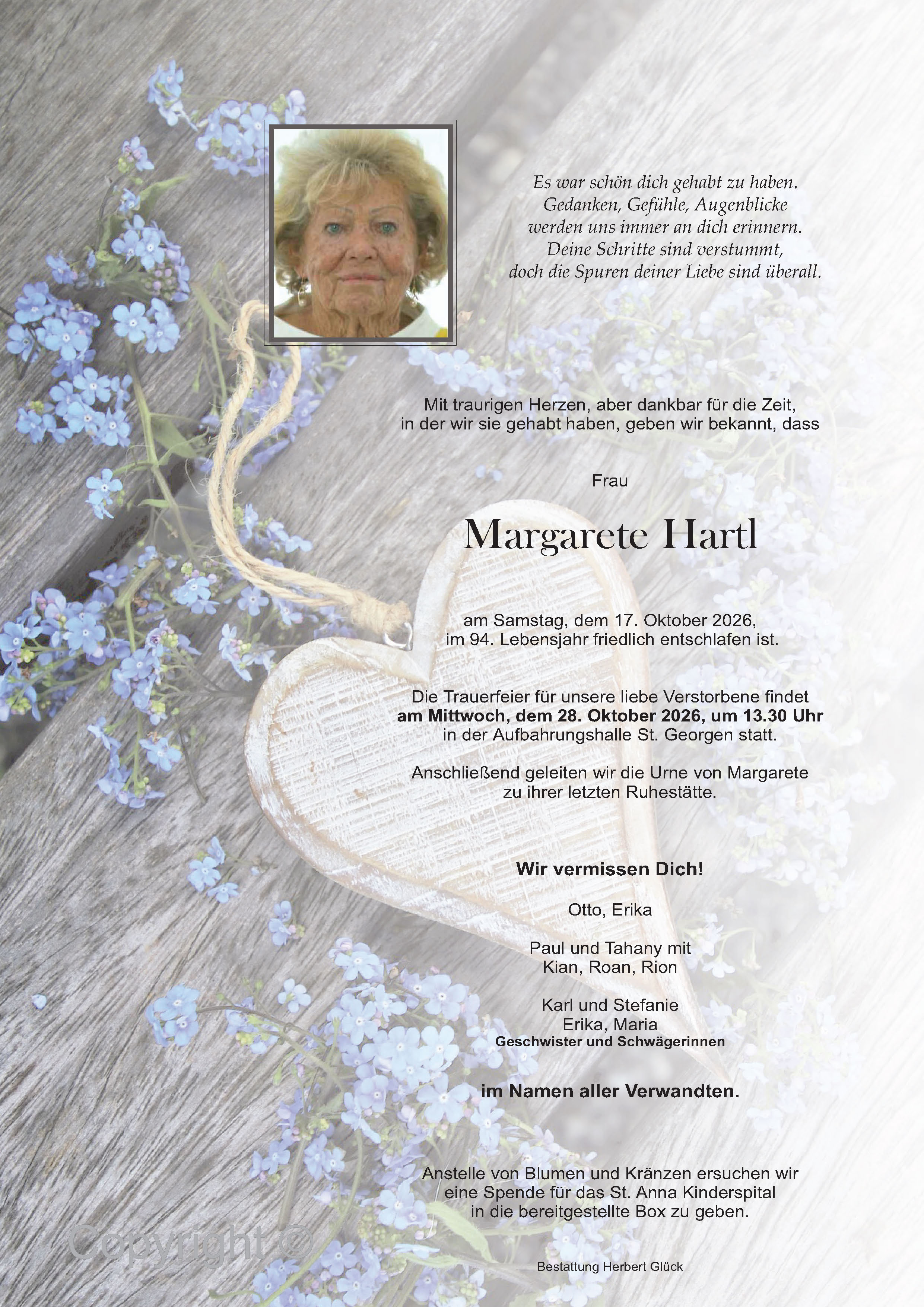 Sterbefall Margarete Hartl