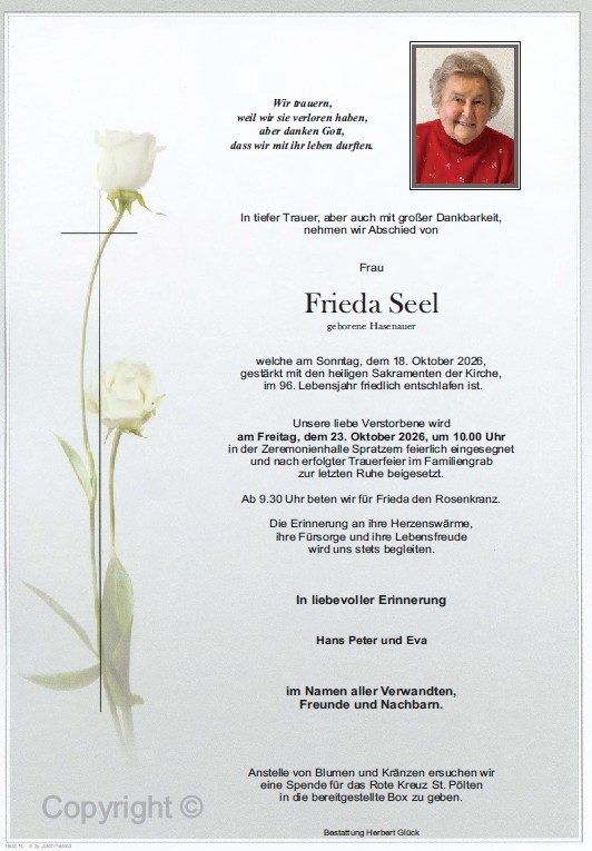 Sterbefall Frieda Seel