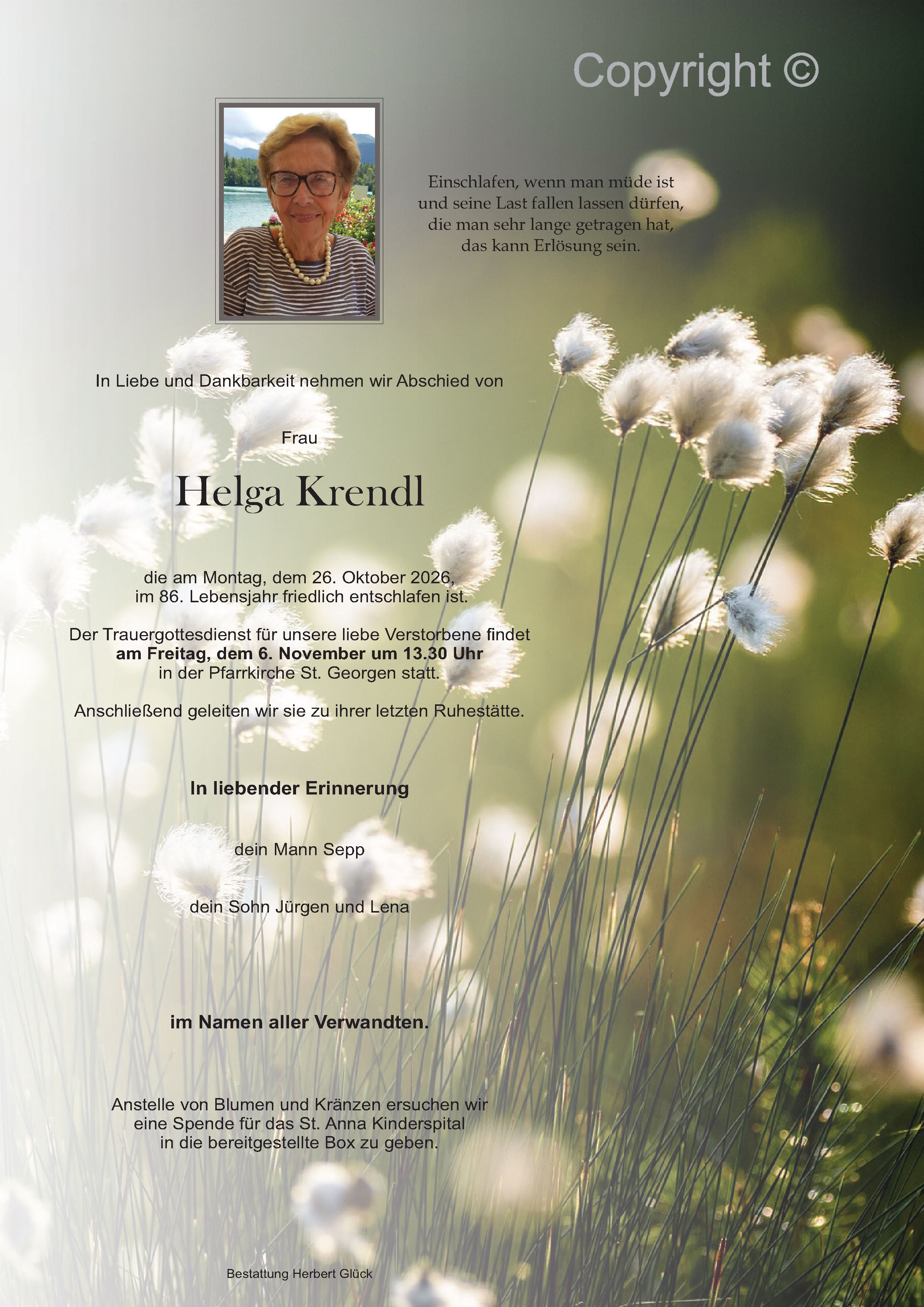 Sterbefall Helga Krendl